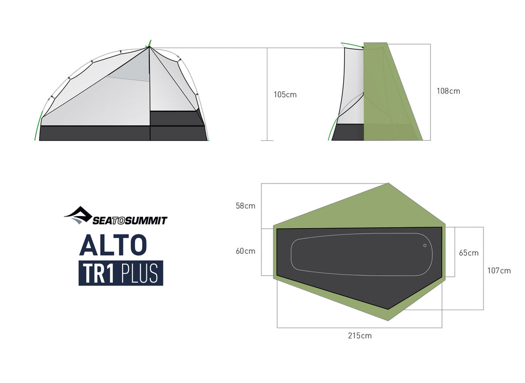 Dimensions chart for Sea to Summit Alto TR1 Plus tent 