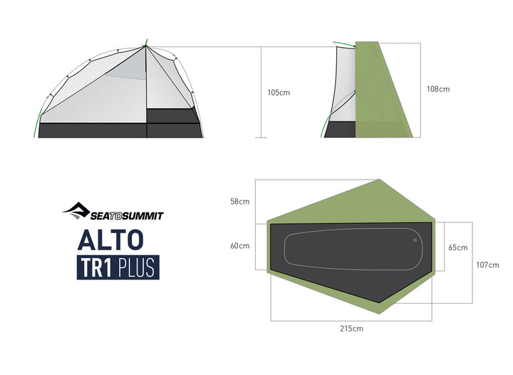 Dimensions chart for Sea to Summit Alto TR1 Plus tent 