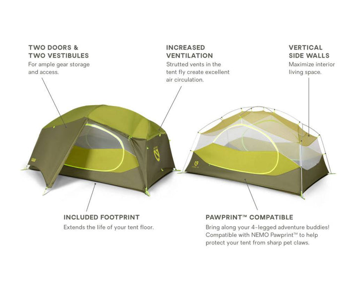 Nemo Aurora 2P Backpacking Tent + Footprint