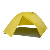 Yellow tent fly with grey footprint on white background.