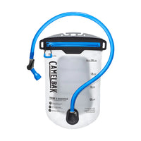 CamelBak hydration reservoir with blue hose on a white background
