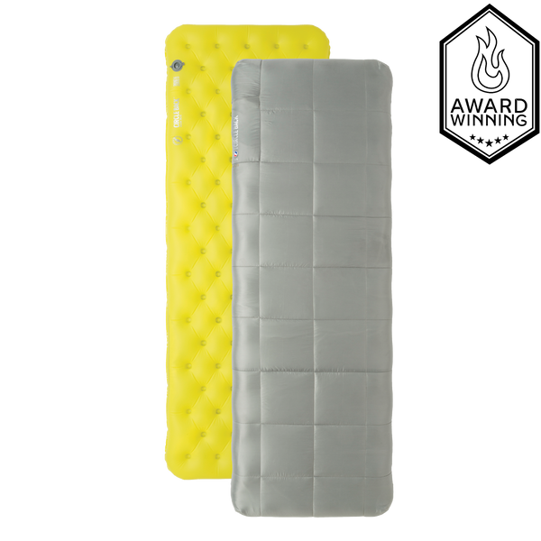 Yellow and gray sleeping pads on a white background
