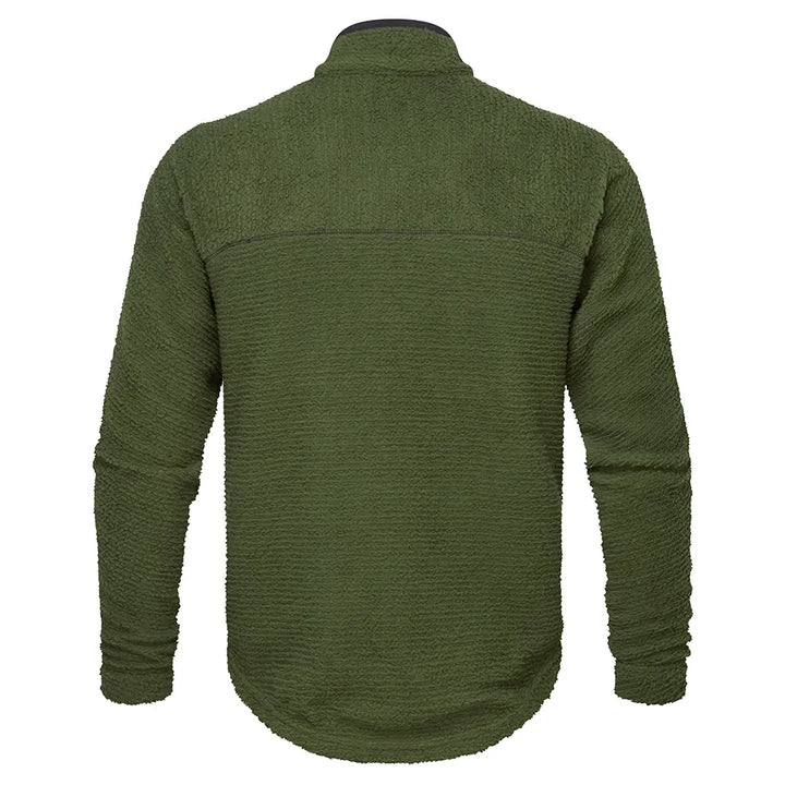 OMM Core Press Pullie in Dark Green, back view showing the regular fit through the shoulders