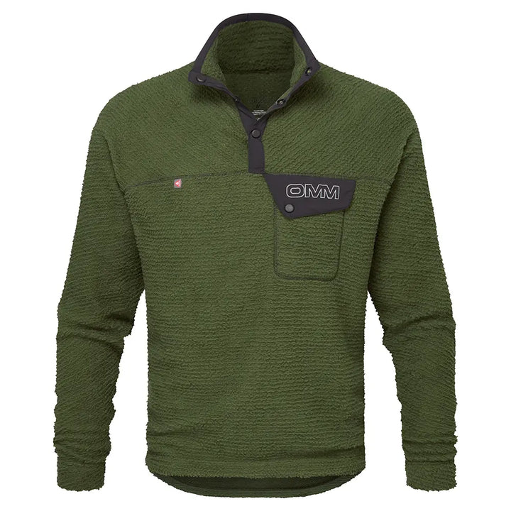 OMM Core Press Pullie in Dark Green, front view showing the pullover collar and single front pocket
