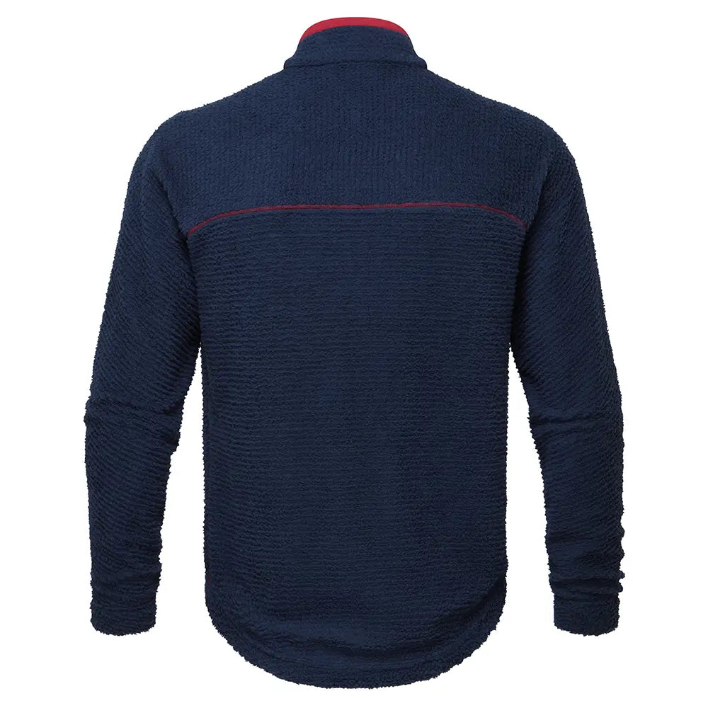 OMM Core Press Pullie in Navy, back view showing the regular fit through the shoulders