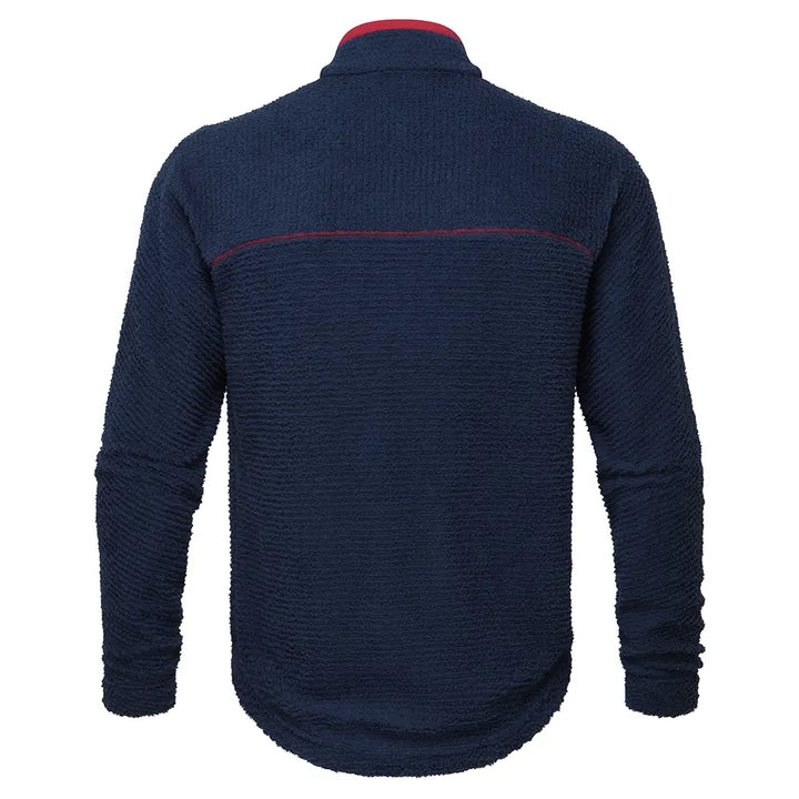 OMM Core Press Pullie in Navy, back view showing the regular fit through the shoulders