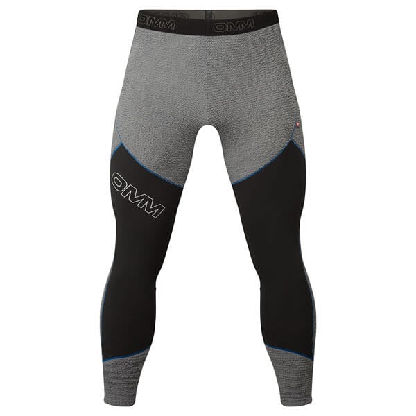 OMM Core Tights in Grey/Black, front view showing the stretch knee panels