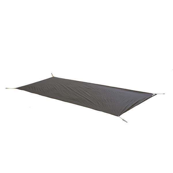 Dark gray tent footprint with webbing straps on the corners