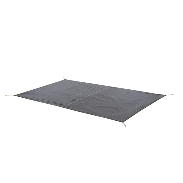 Dark grey tent footprint with webbing straps on the corners
