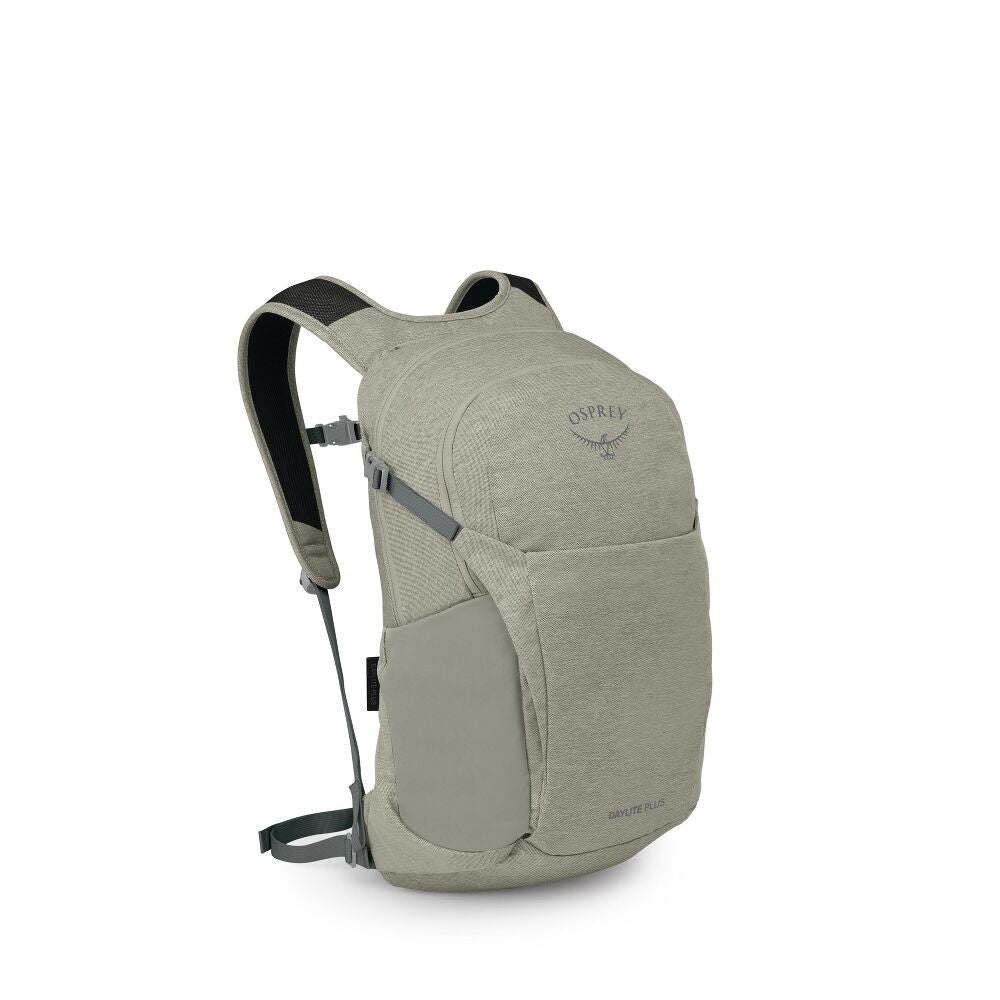 Light gray backpack with Osprey logo on a white background
