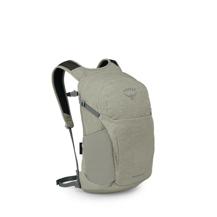 Light gray backpack with Osprey logo on a white background