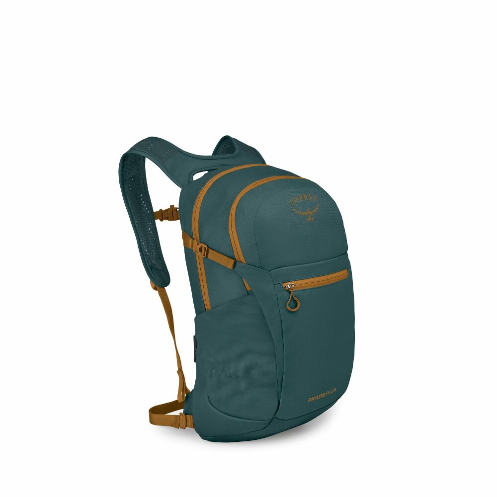 Green backpack with brown accents on a white background