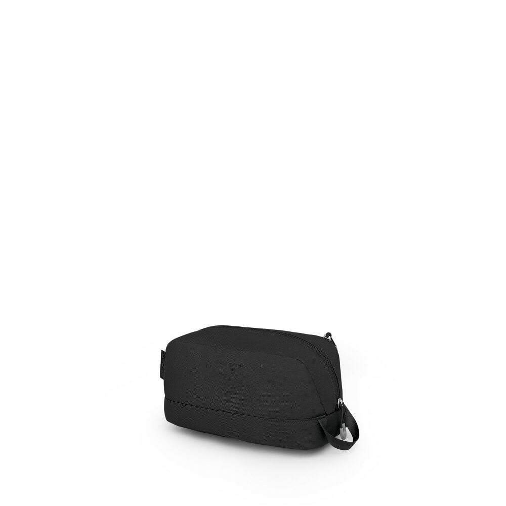 Black toiletry bag on a white background