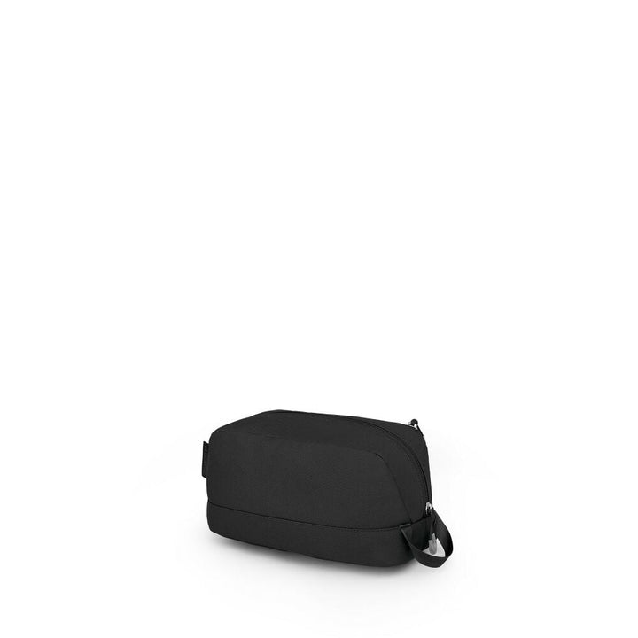 Black toiletry bag on a white background