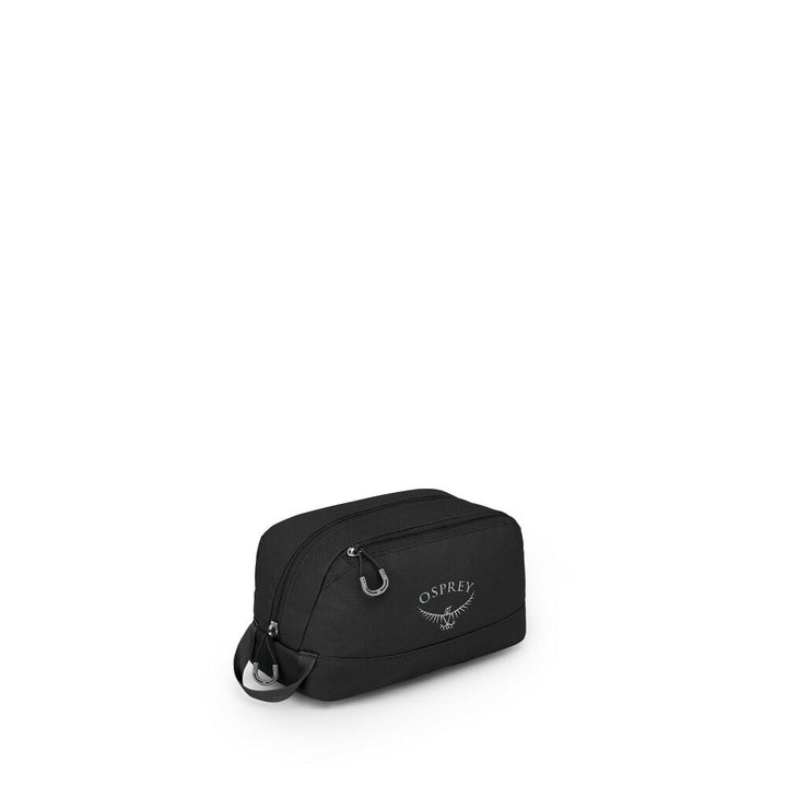 Black toiletry bag with Osprey logo on a white background
