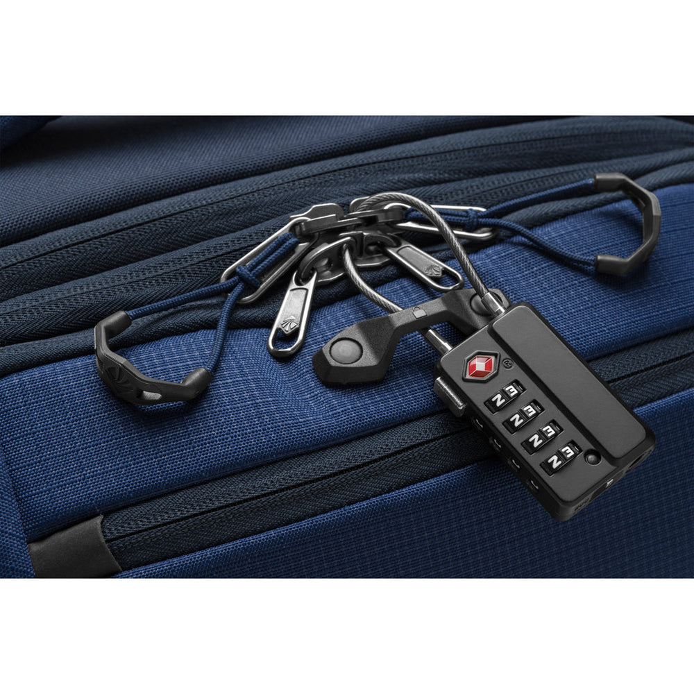 Blue suitcase with a combination lock 