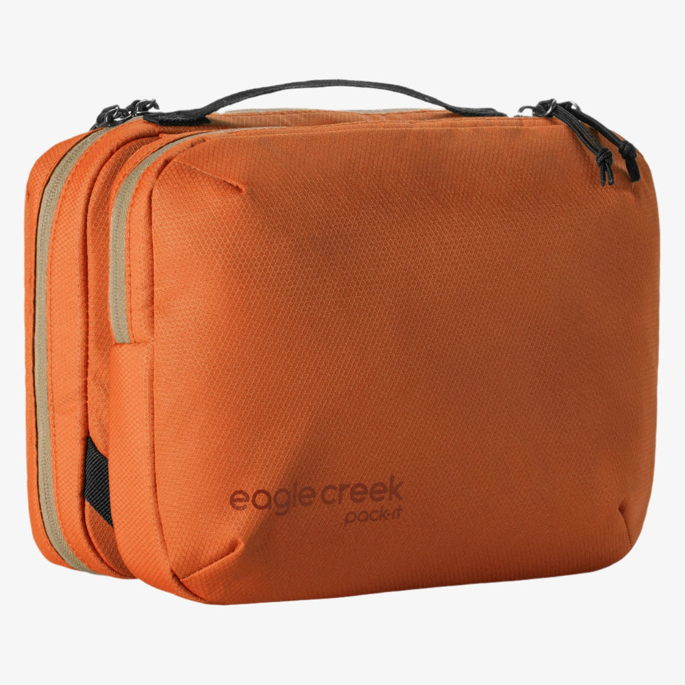 Orange travel organiser with 'eagle creek' branding on a white background