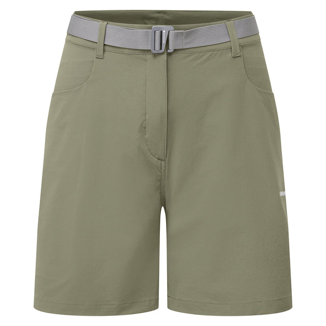 Green shorts with a belt on a white background