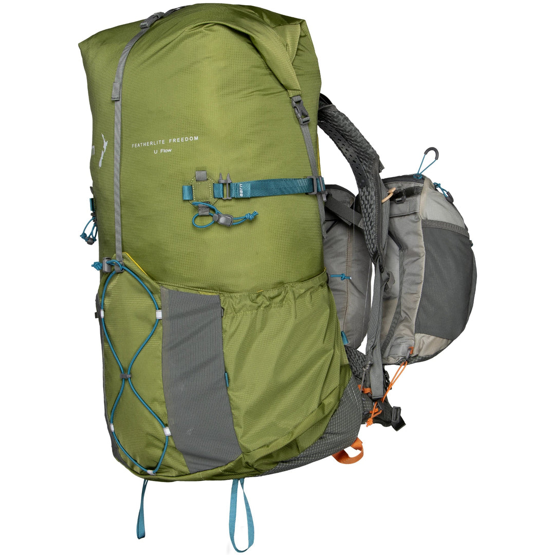 Green and gray Aarn backpack on a white background