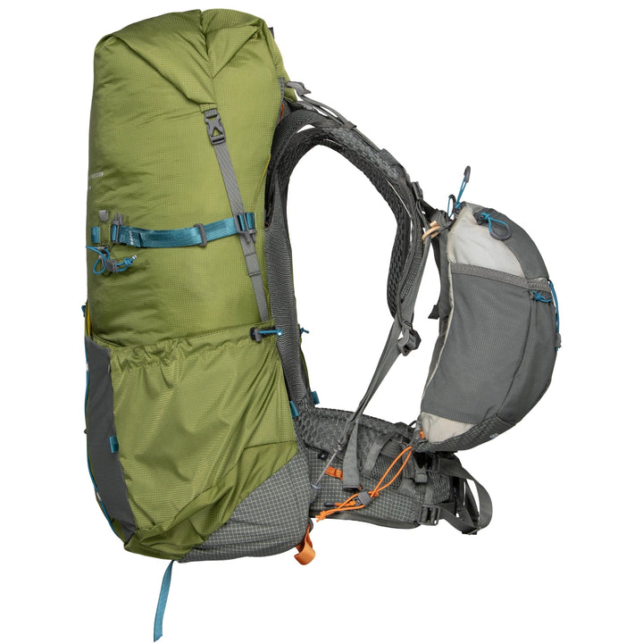Green and gray Aarn hiking backpack on a white background
