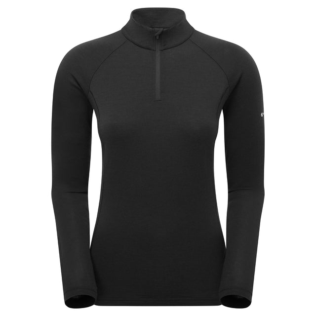 Black long-sleeve shirt with a quarter zip on a white background
