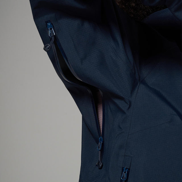 Close up of the armpit zip of a rain coat