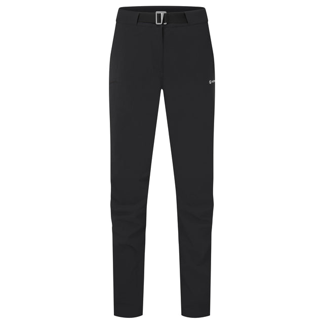 Black pants with a visible brand logo on a white background