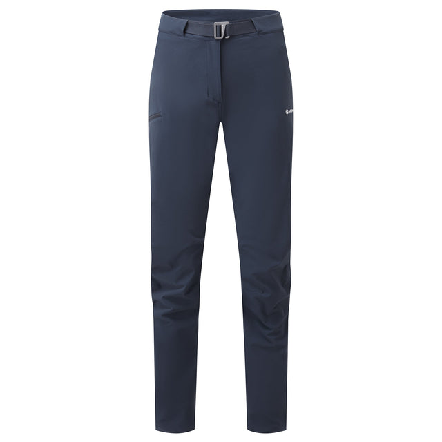 Navy blue pants with a belt on a white background