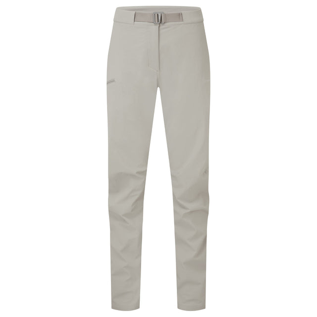 Light grey pants with a belt on a white background