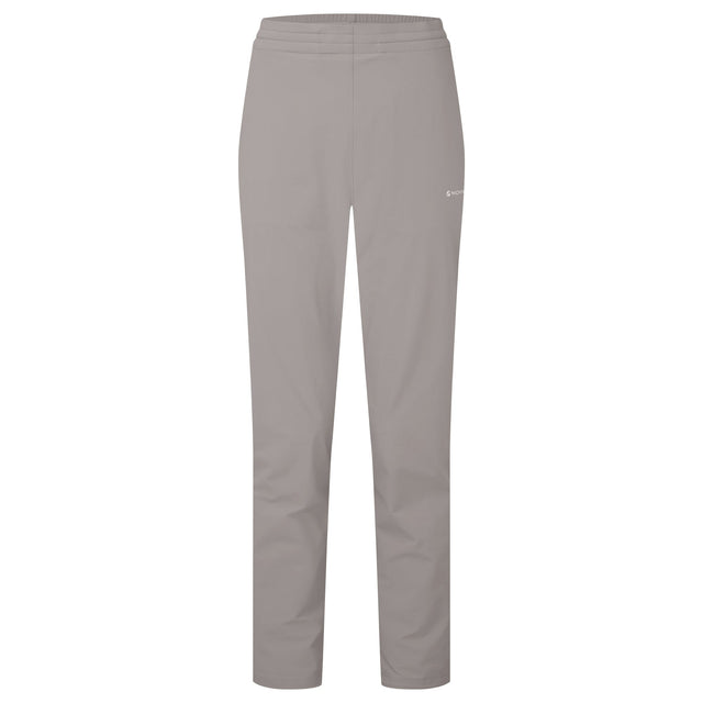 Grey pants with a brand logo on a white background