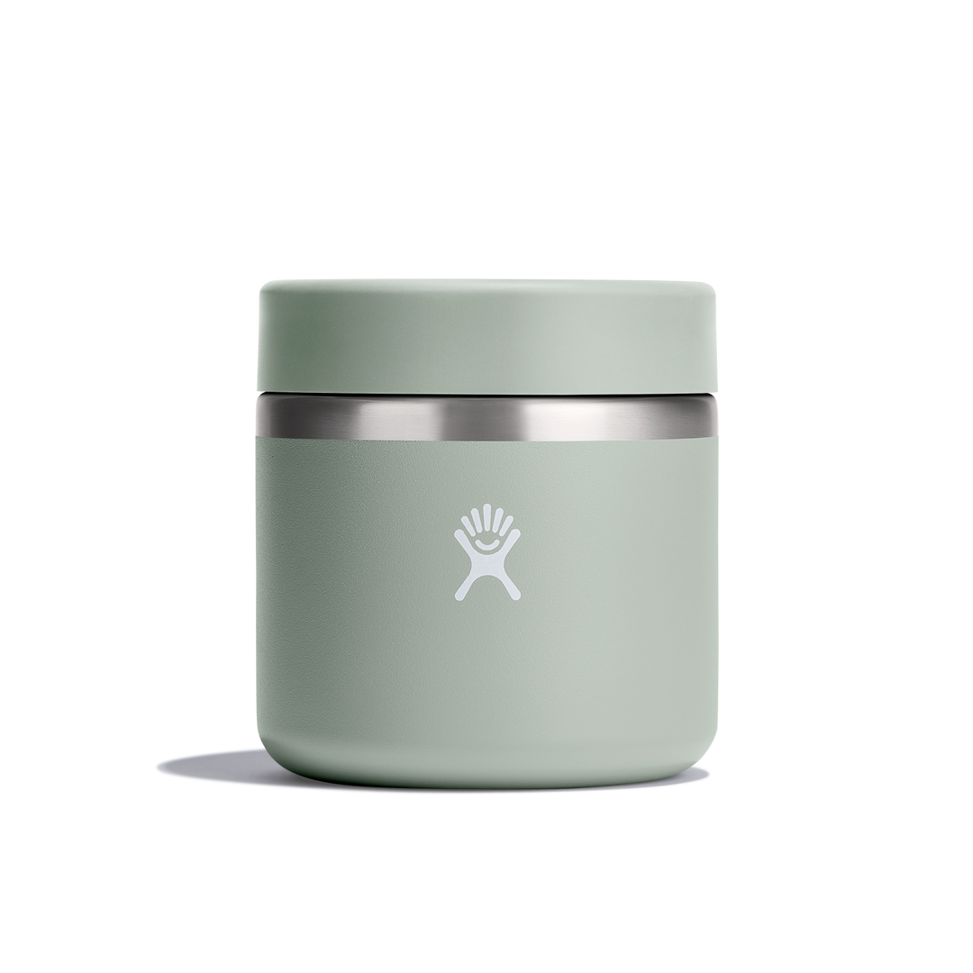 Pale green insulated food jar with Hydro Flask logo on a white background