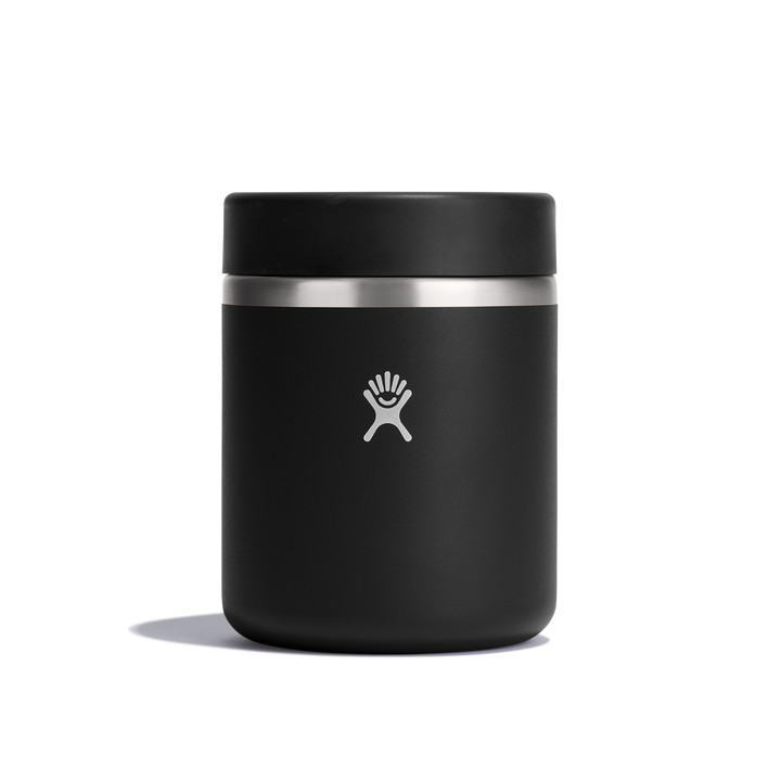 Black insulated lunchbox with the hydro pack logo on a white background