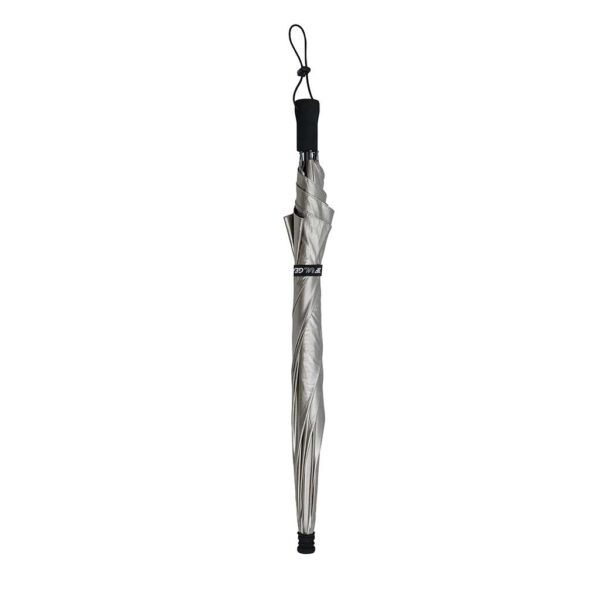 Silver umbrella with black Handle on a white background,