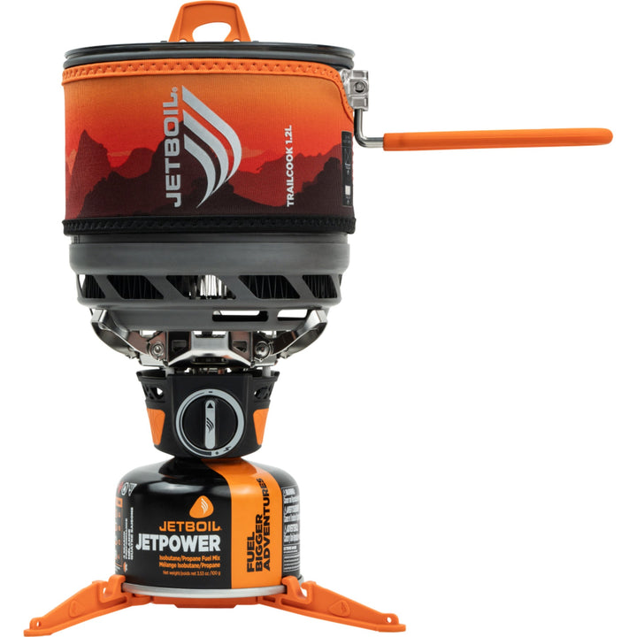 Jetboil cooking system with cosy with orange and black design on a white background