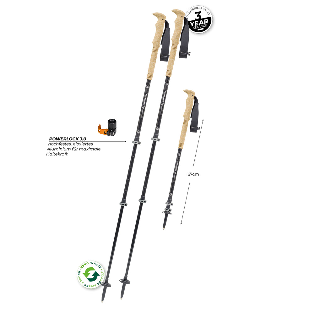 Trekking poles with measurements on a white background