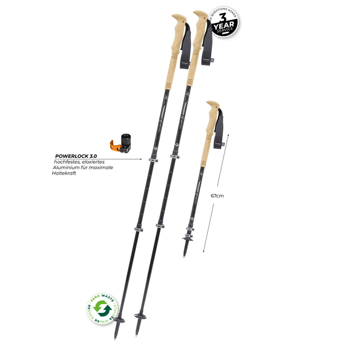Trekking poles with measurements on a white background
