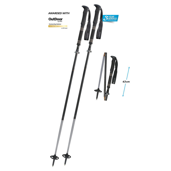 Set of black hiking poles with adjustable shafts on a white background
