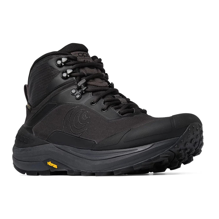 Black hiking boot on a white background