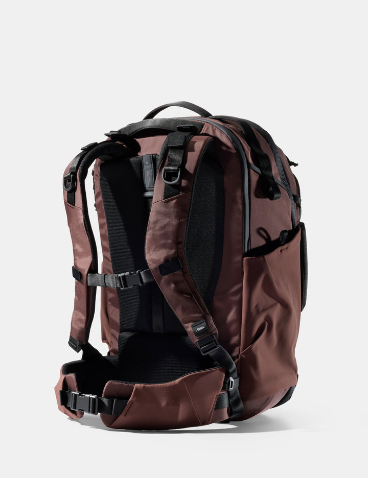 Matador 35L Global Travel Pack - Garnet, back view showing straps
