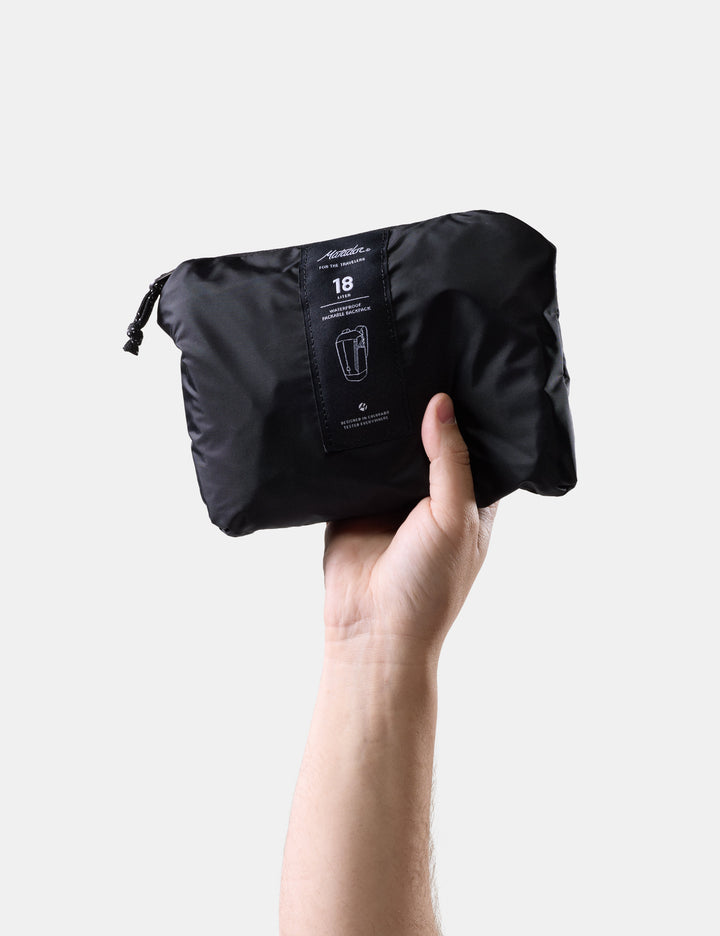 Matador 18L Waterproof Packable Backpack - Packed - Black, packed down into its own stuff pocket