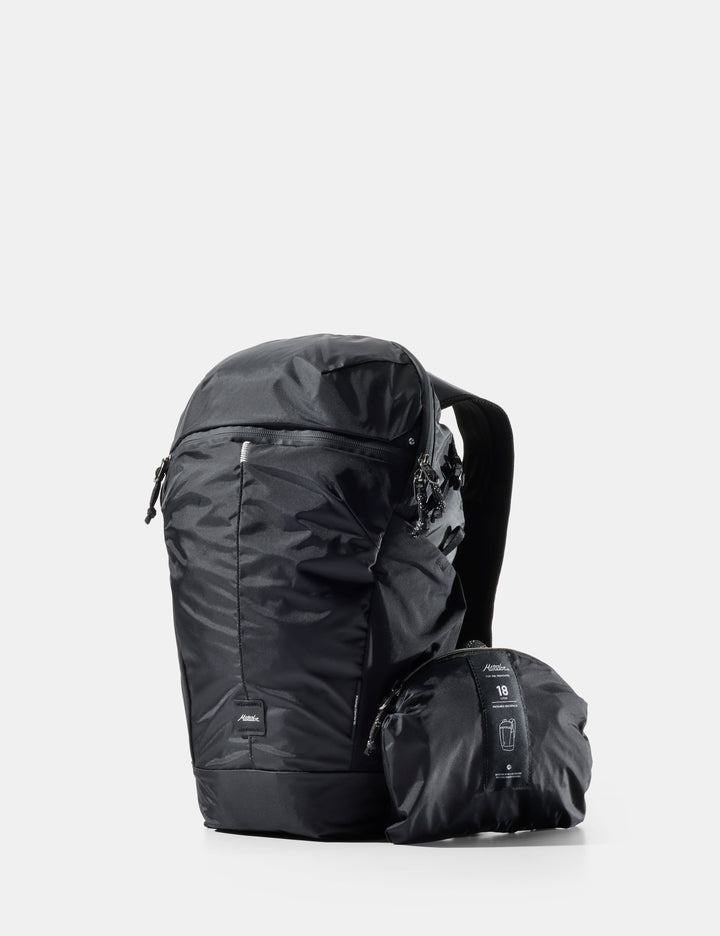 Matador 18L Zipper Packable Backpack - Packed - Black, front view