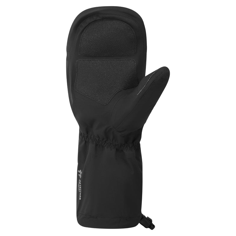 Black mitten with grippy palm on a white background