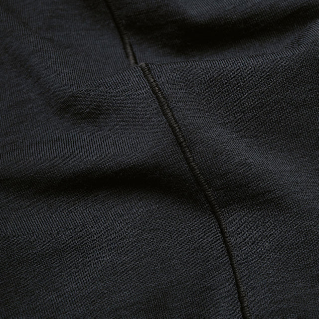 Close-up of black fabric with a visible seam