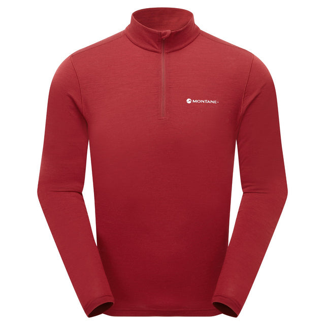Red long-sleeve quarter zip shirt with Montane logo on a white background