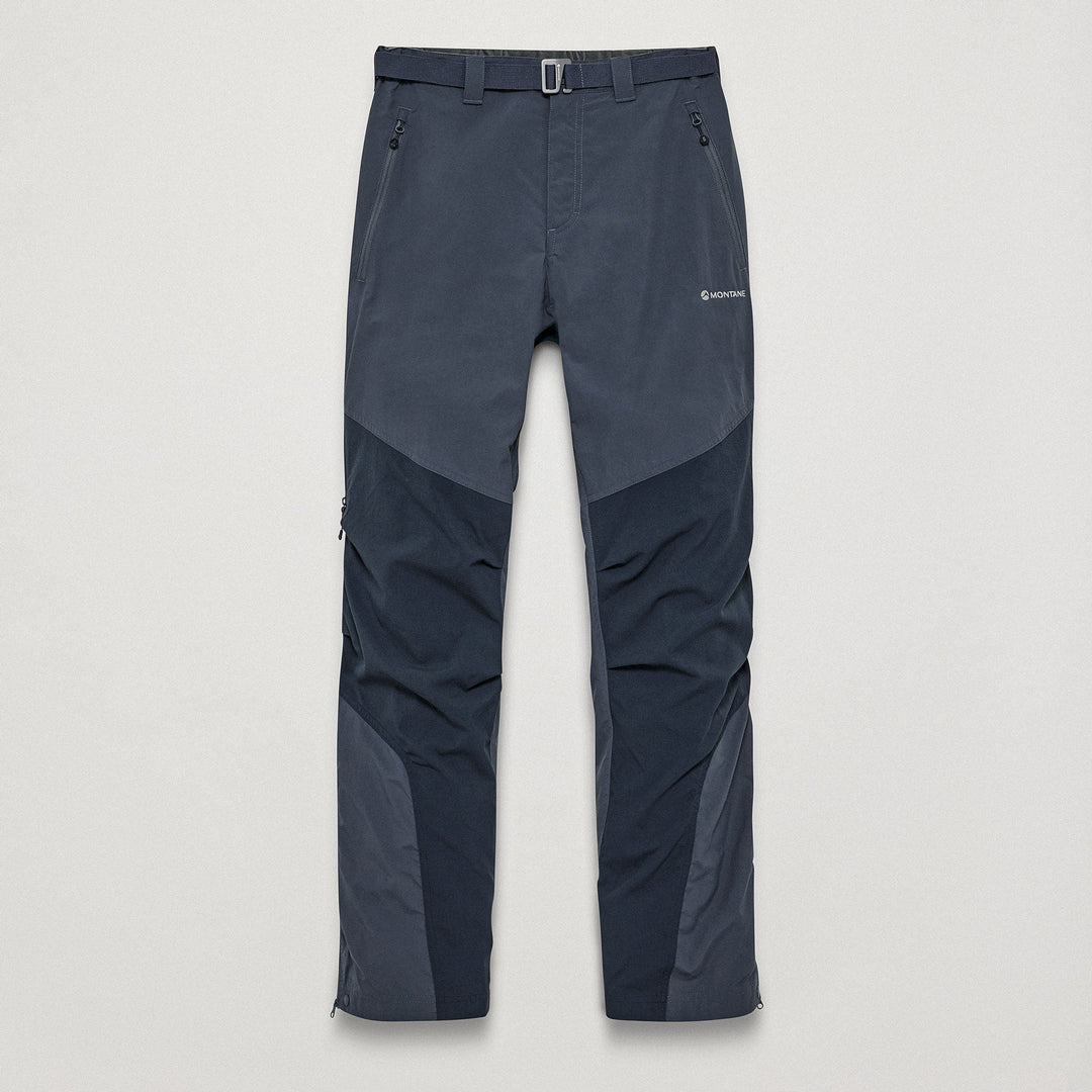 Dark gray pants with a visible brand logo on a light gray background