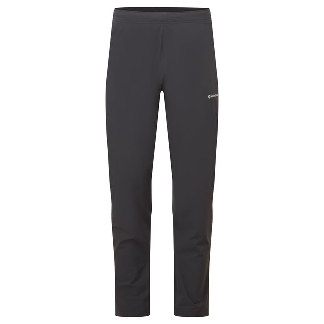 Black pants with a brand logo on a white background