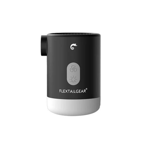 A black cylindrical air pump with a side port, featuring the FLEXTAILGEAR logo on the front, set against a plain white background.