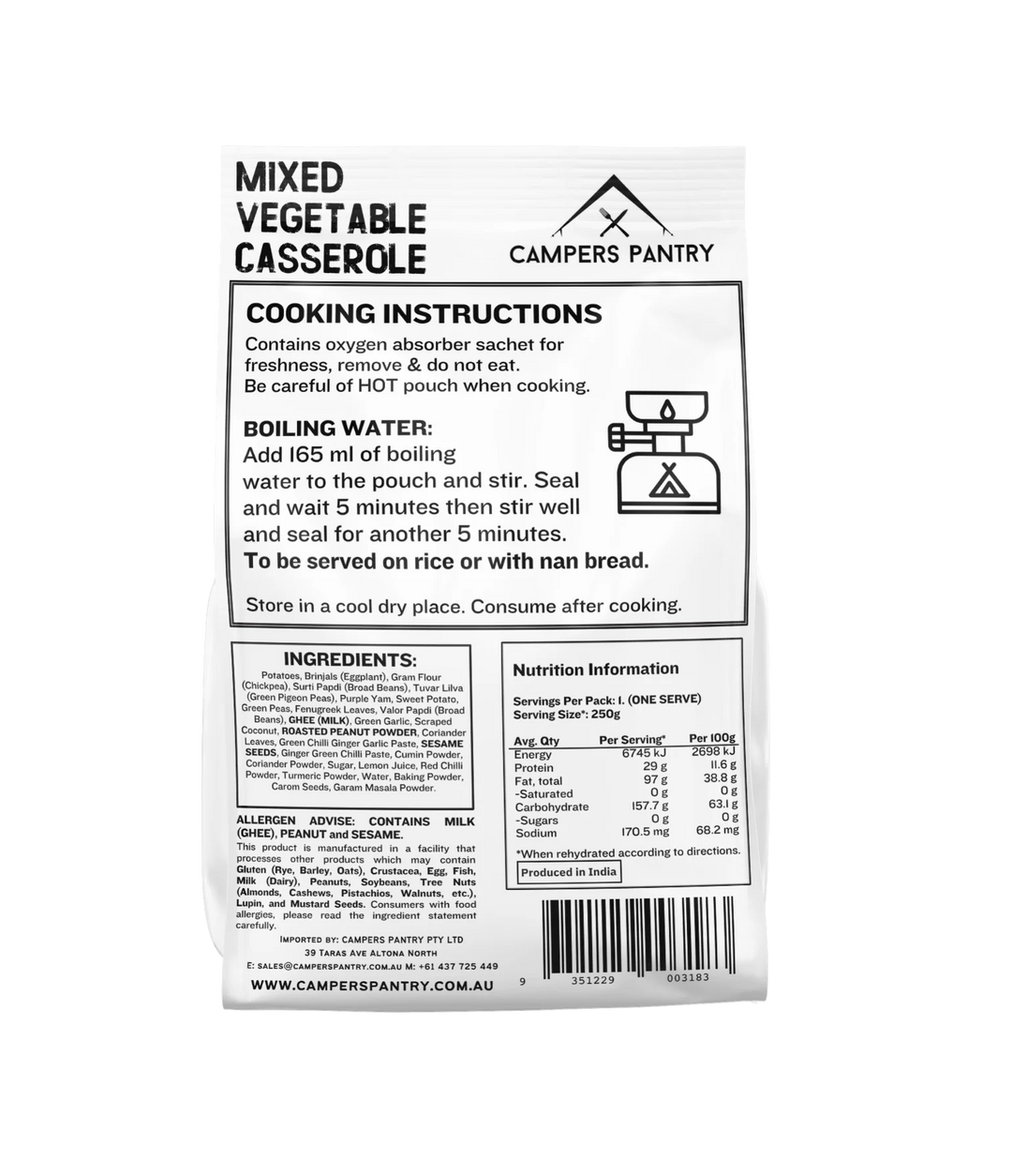 Campers Pantry Mixed Vegetable Casserole