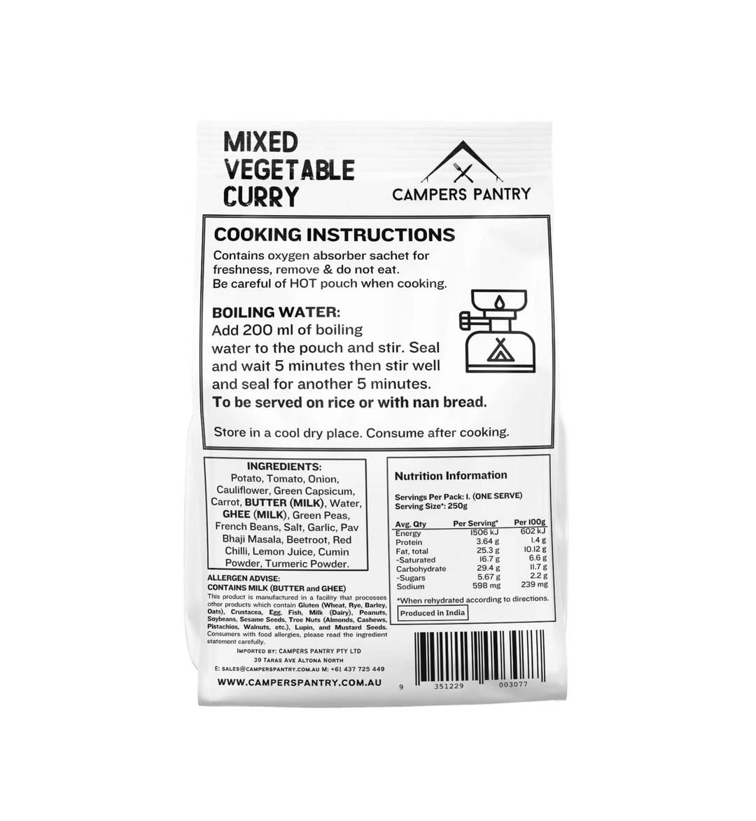 Campers Pantry Mixed Vegetable Curry