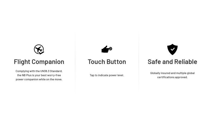 Three icons with text describing features on a white background